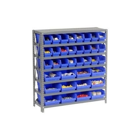 Steel Shelving With Total 36 4H Plastic Shelf Bins Blue, 36x18x39-7 Shelves